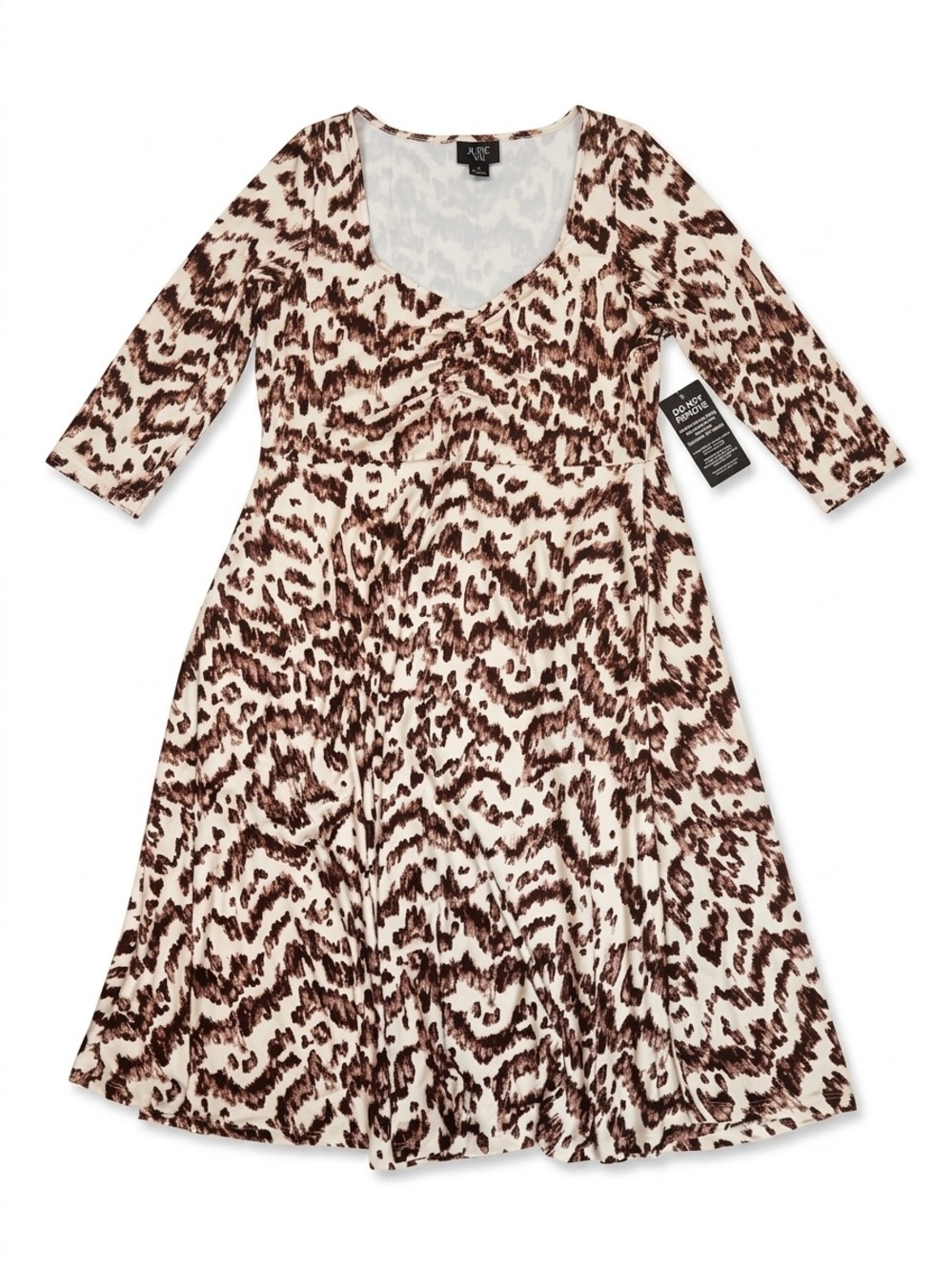 Printed Midi Dress in Cream and Brown - Picture 3 of 7